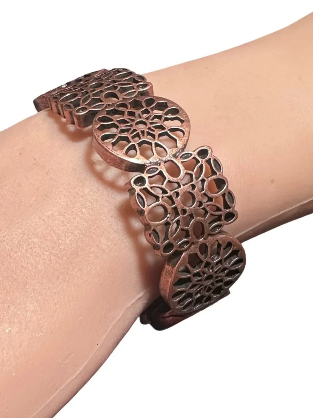 Clamper Hinged Bangle Bracelet Antique Copper Tone Womens Costume Jewelry